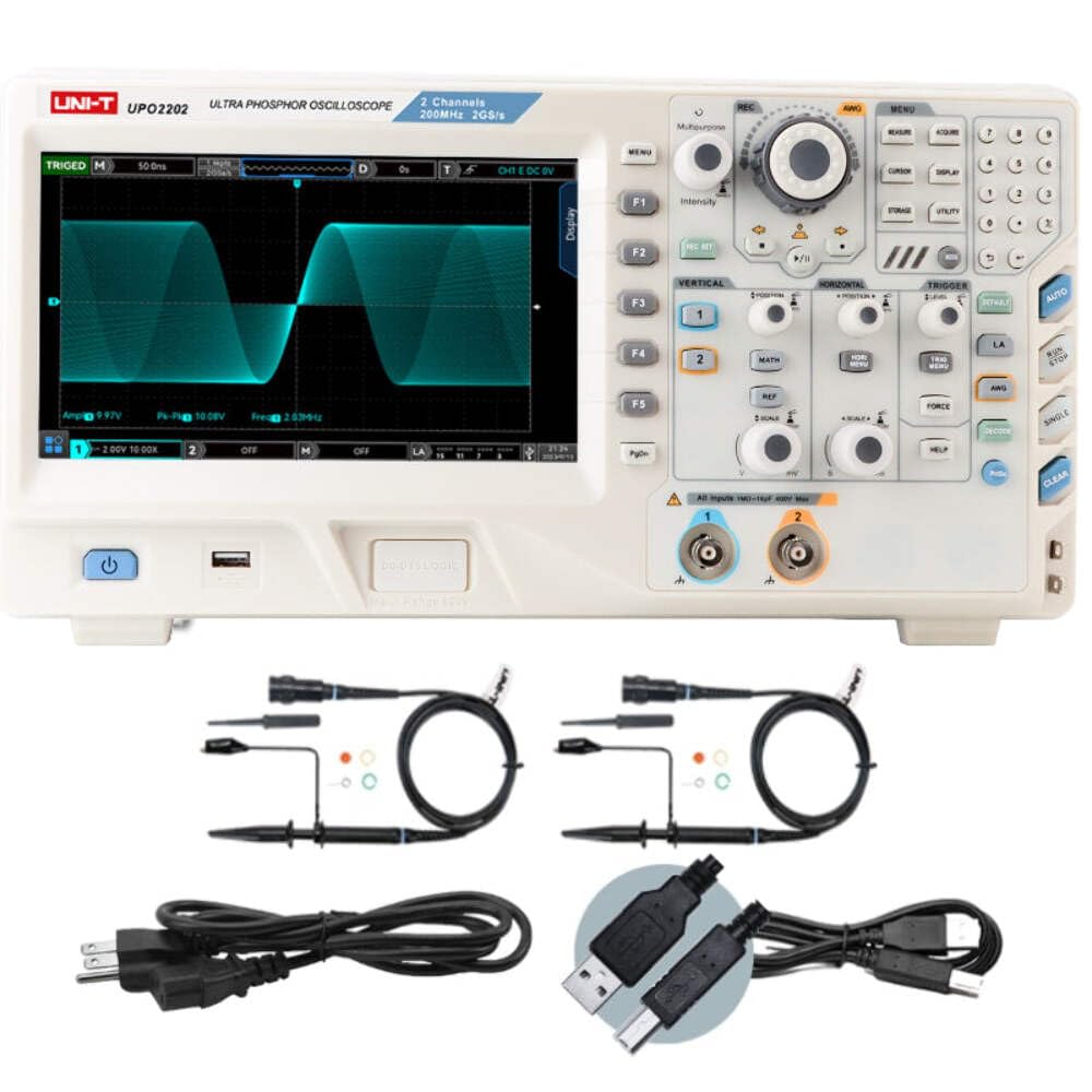 UNI-T UPO2202 digitales Phosphoroszilloskop mit 2 Kanäle(analog), 2GSa/s, 200MHz, 56Mpts