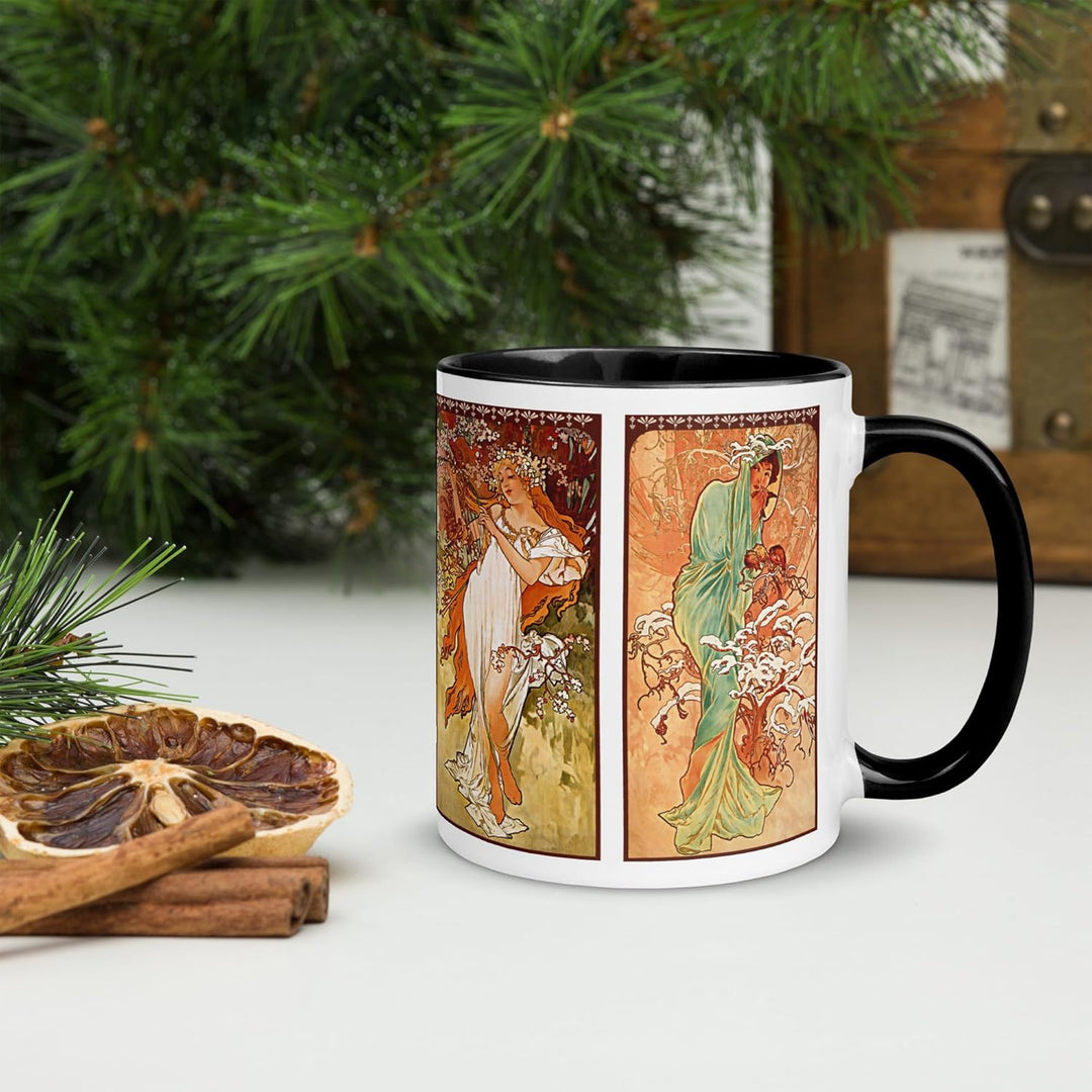 Tasse Alphonse Mucha Jugendstil Jahreszeiten Kunstwerk Gemälde Tasse Tee Kaffee Winter Frühling Somm