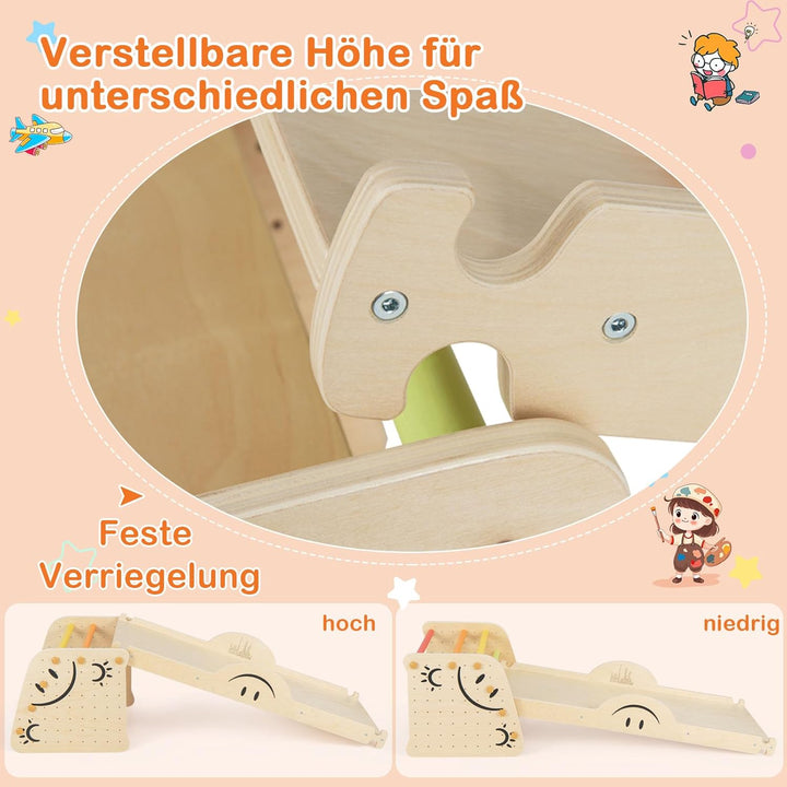 DREAMADE 6 in 1 Klettergerüst Indoor mit 2-seiteiger Rampe, Sprossendreieck Kletterspielzeug aus Hol
