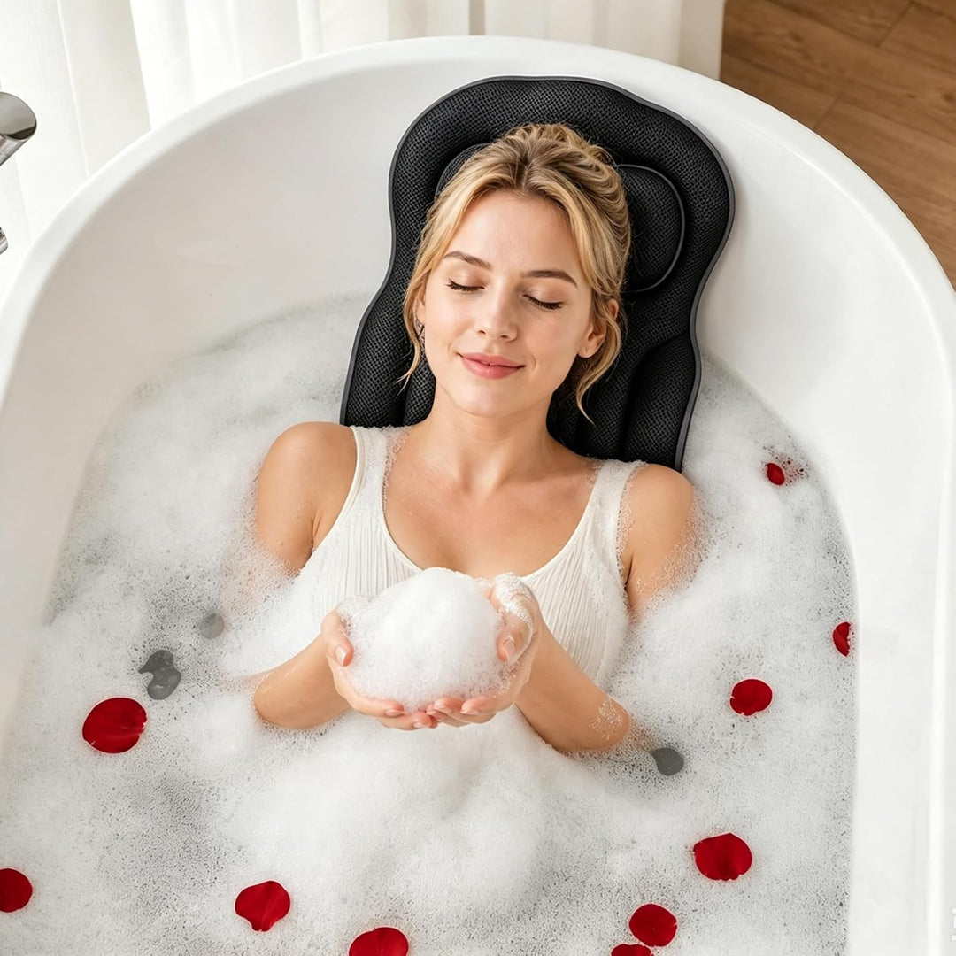 Badewannenkissen Ganzkörper 134×41 cm, Dickes Luxus-Badekissen mit Kopfstütze &amp; Lendenstütze, Schnel