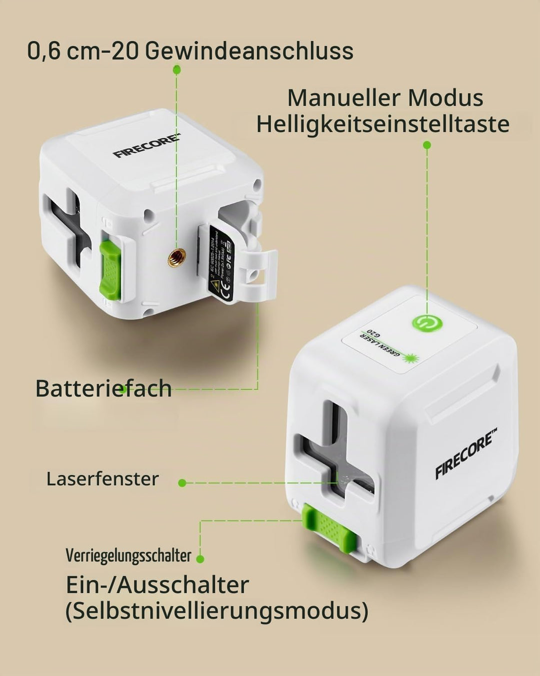 Kreuzlinienlaser Firecore Laser-Wasserwaage Selbstnivellierender Vertikale und Horizontale Laser Lev