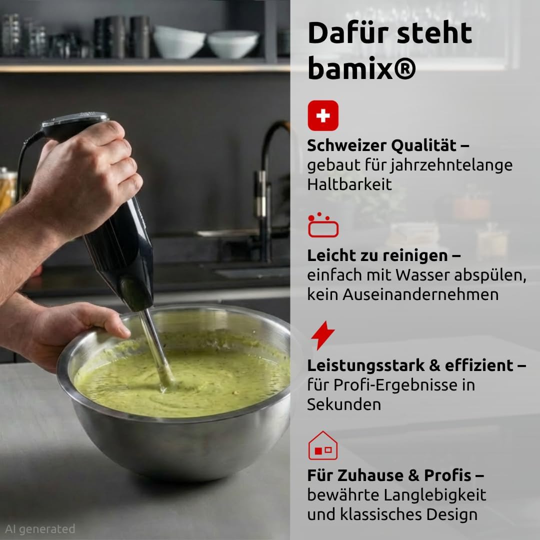 bamix Stabmixer Set M350 MAXX inkl. Ständer, 2 Becher, 4 Aufsteckteile, Processor, Spachtel, Reinigu