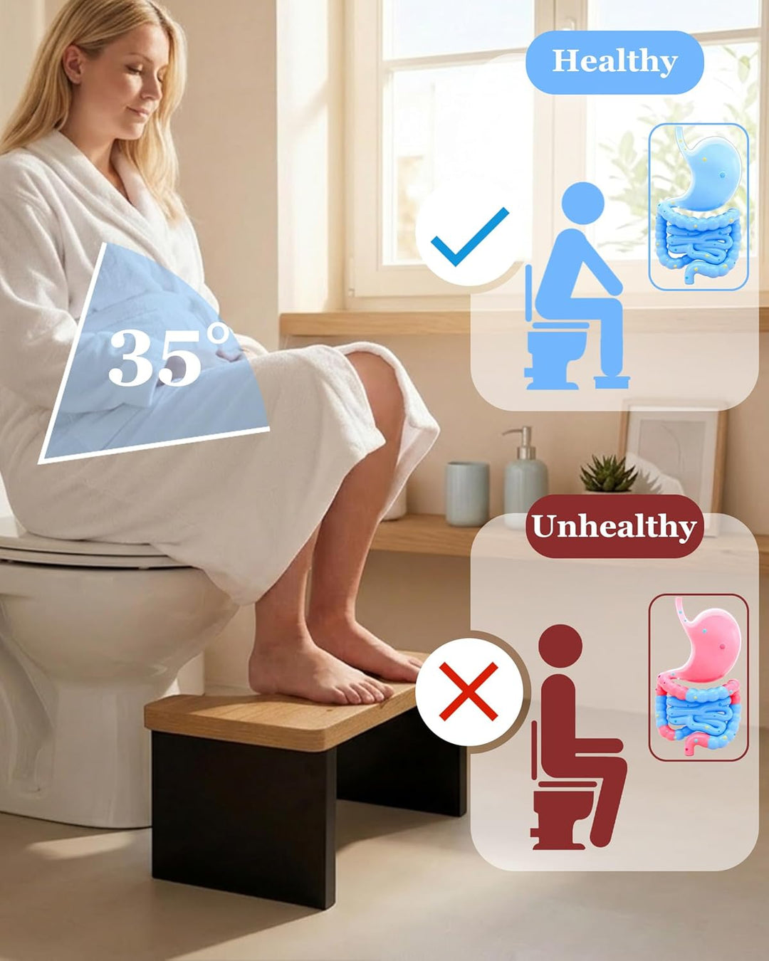 hitsuki Toilettenhocker Holz Optik 25mm Extra Dicke Fussbank Badezimmer, Toilettenhocker Erwachsene