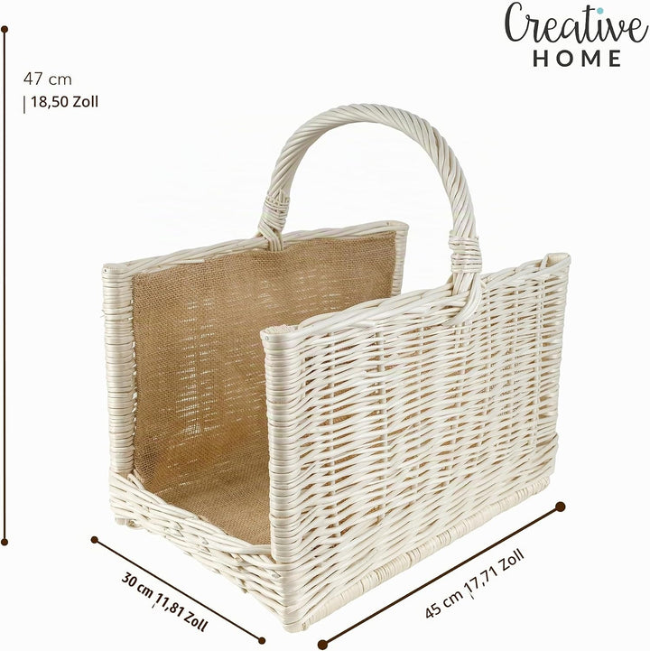 Creative Home Gross Kaminkorb Weiss Holzkorb Kaminholzkorb Rattan | 45 x 30 x 47 cm | Aufbewahrung R