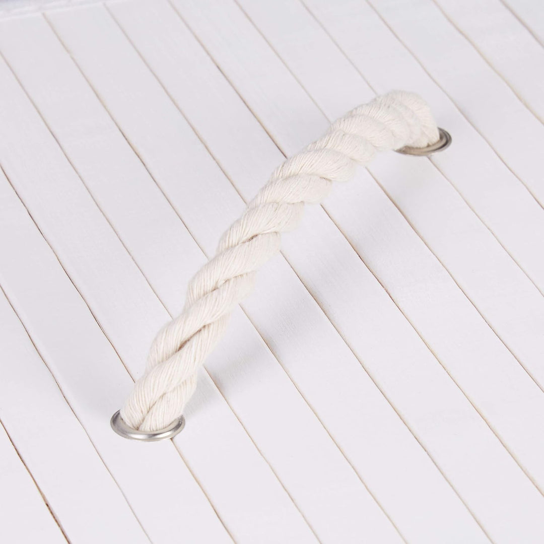 Relaxdays Eckwäschekorb Bambus, faltbare Wäschebox 60 l, platzsparend, Wäschesack Baumwolle, 65 x 49