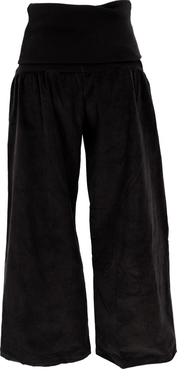 GURU SHOP Weite Cord, Wellnesshose, Yogahose, Hose mit Breitem Bund, Damen, Baumwolle 36 Schwarz, 36