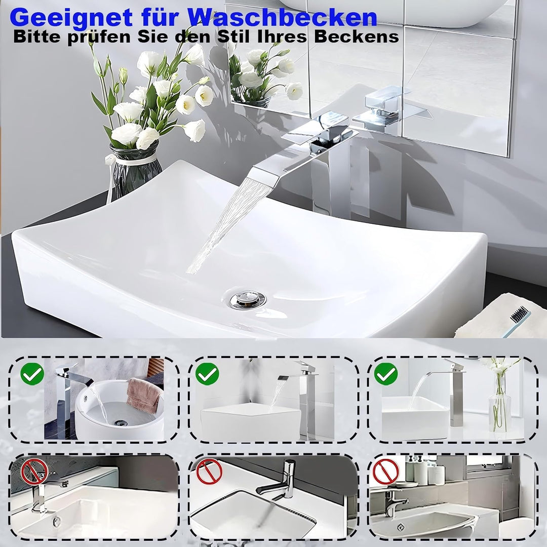 Wasserfall-Badezimmerarmatur, Einhebel-Waschtischarmatur, Wassersparend, Waschbeckenarmatur, Warm- u