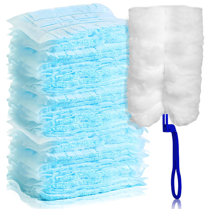 50 Stück Staubmagnet Staubwedel Nachfüllpack für Swiffer, Mikrofaser Staubwischer mit 1 Handgriff vo