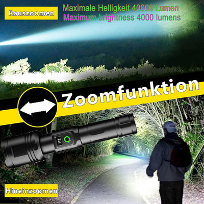 ASORT LED Taschenlampe Extrem Hell 40000 Lumen, Type-C Aufladbar, IPX67 Wasserdicht, Der LCD-Bildsch