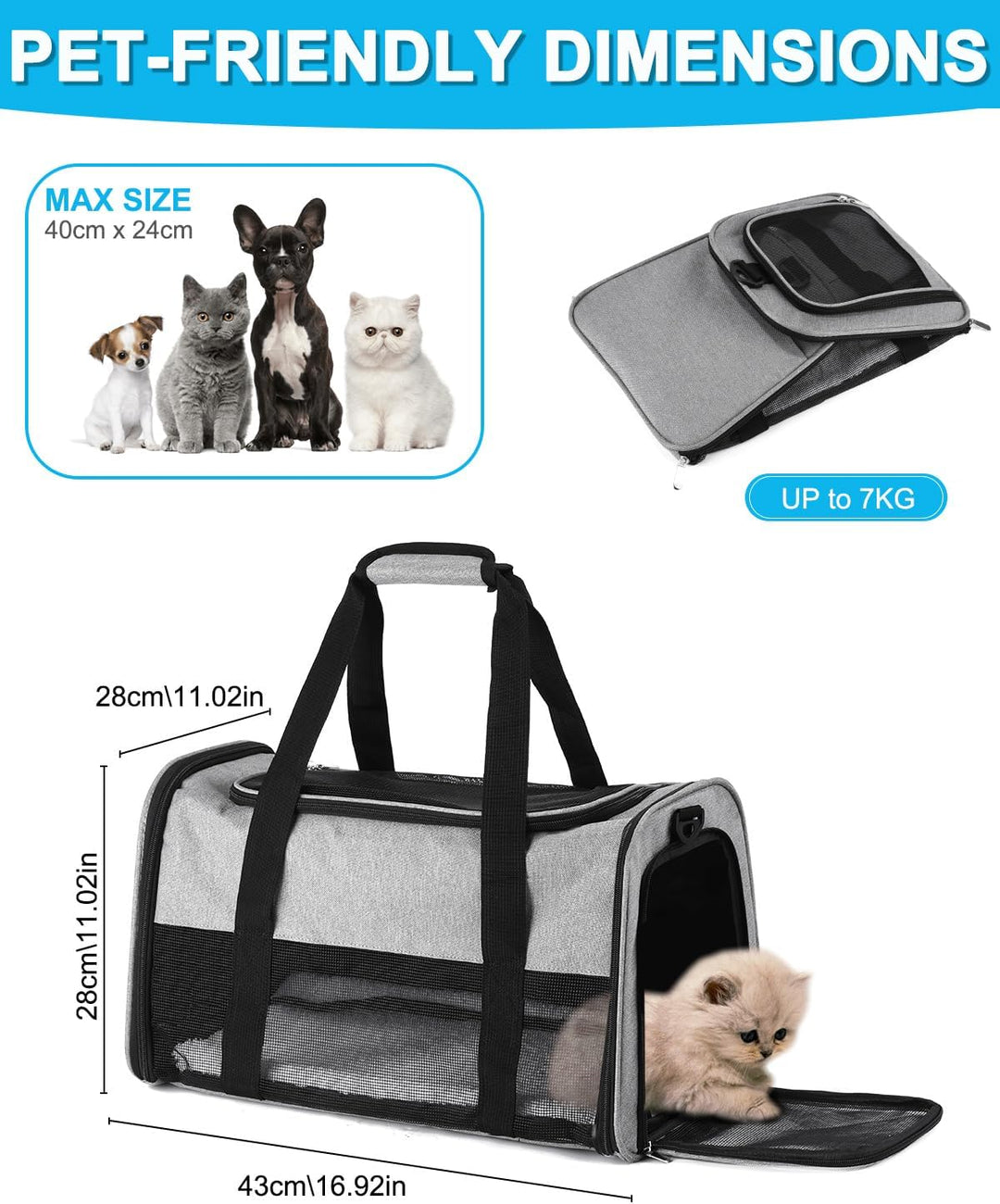 Katzentasche Transporttasche, Katzentragetasche Leicht, Belüftete Katzentransportbox für Reisen,Auto
