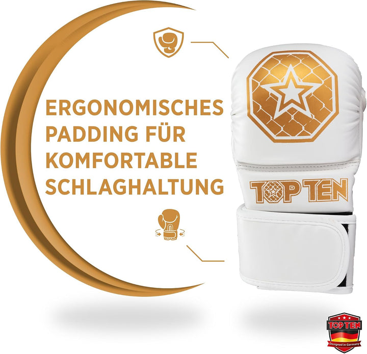 TOP TEN MMA Sparringhandschuhe Contender | MMA Amateur Handschuhe Weiss-gold S, Weiss-gold S