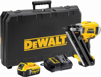 DeWalt Zwei-Stufen-Akku-Nagler (18V, 5Ah, bürstenlos, kompakt und kabellos, für 90mm-Nägel,, inkl. Z