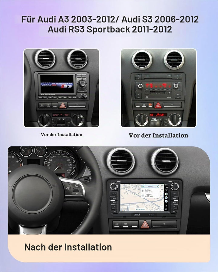 Autoradio Audi A3 8P S3 RS3, Wireless CarPlay Android Auto, USB-C, CANbus Audi A3 8P-Style B, Audi A