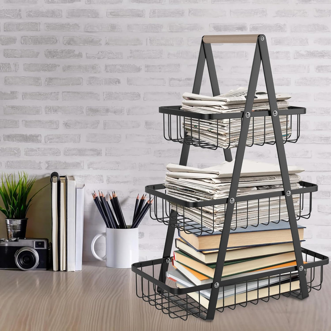 AufuN Obst Etagere, 3 Stöckig Obstkorb Rack Obstschale aus Metall, Abnehmbar Obst Halter Küche Ablag