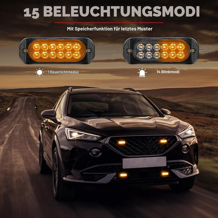 Civikyle 4-Stück 12-LED Auto Frontblitzer Stroboskoplicht Orange 12V Warnleuchte Blinklicht mit 15 B