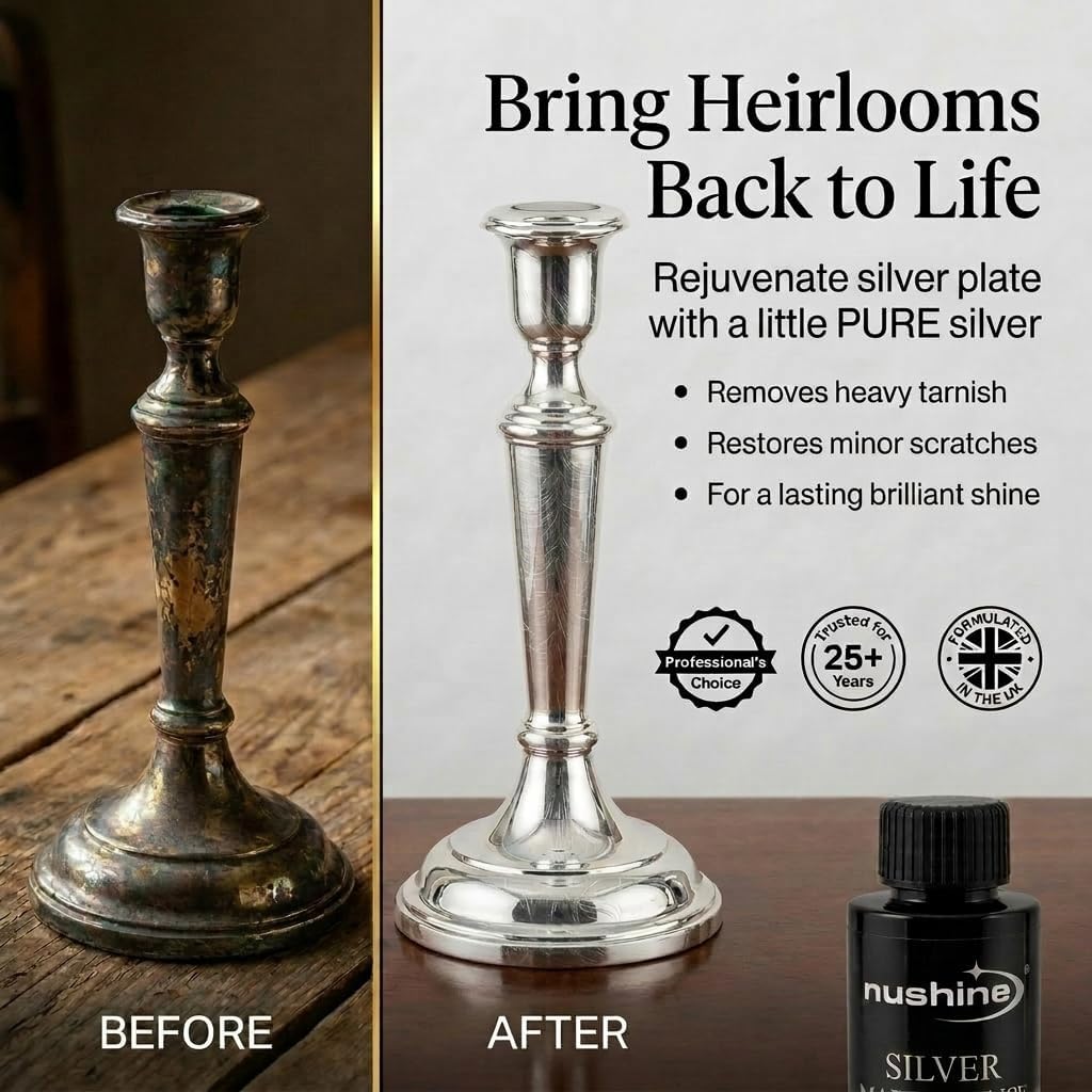 Nushine Silberpflegemittel, 50 ml, enthält Reines Silber (ideal für abgenutztes Silber)