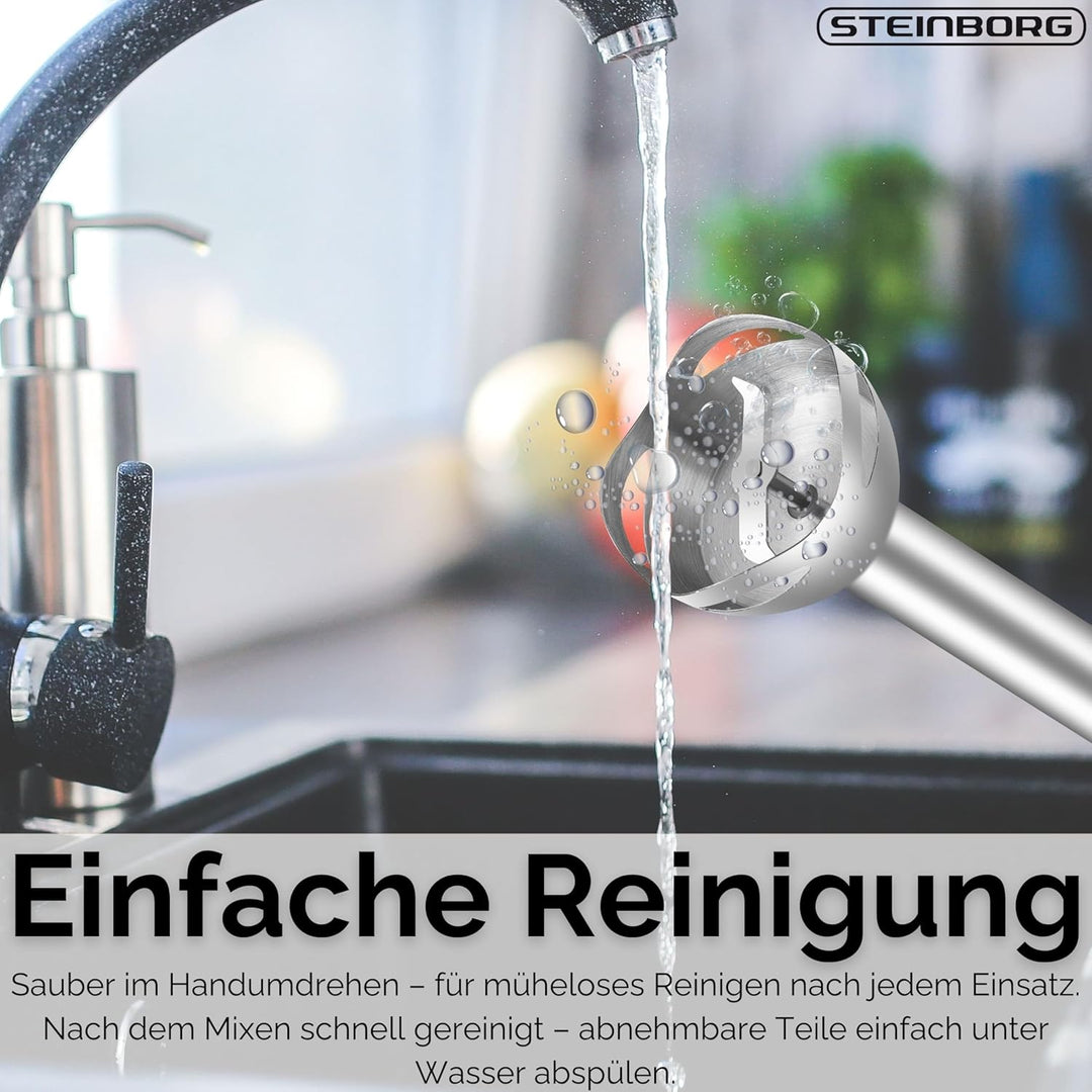 Steinborg® Stabmixer Set 1.500 Watt Edelstahl Pürierstab Schneebesen Zerkleinerer - 500 ml Mixbehält