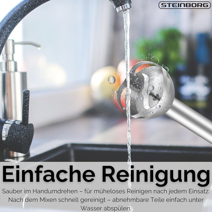 Steinborg® Stabmixer Set 1.500 Watt Edelstahl Pürierstab Schneebesen Zerkleinerer - 500 ml Mixbehält