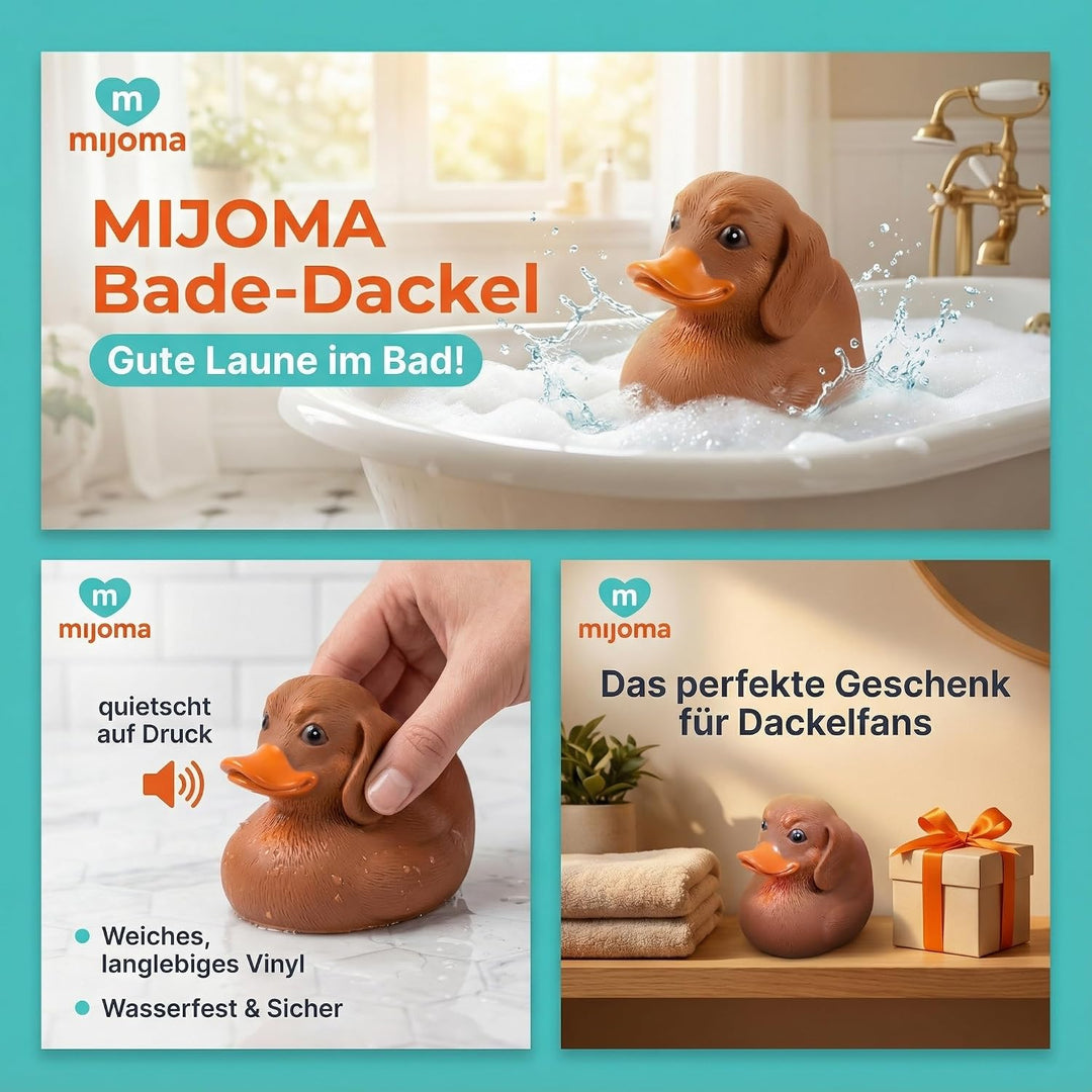 MIJOMA Bade-Dackel – Lustige Dackel-Badeente aus Vinyl – Geschenkidee für Dackelfans – Originelle Qu