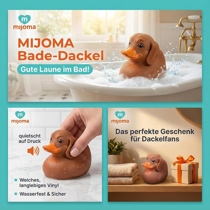 MIJOMA Bade-Dackel – Lustige Dackel-Badeente aus Vinyl – Geschenkidee für Dackelfans – Originelle Qu