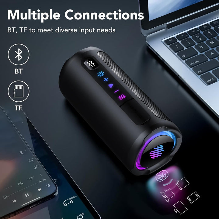 aowoka Bluetooth Lautsprecher mit Licht, 20W tragbare Musikbox, verbesserter Bass, LED-Anzeige, 20 S