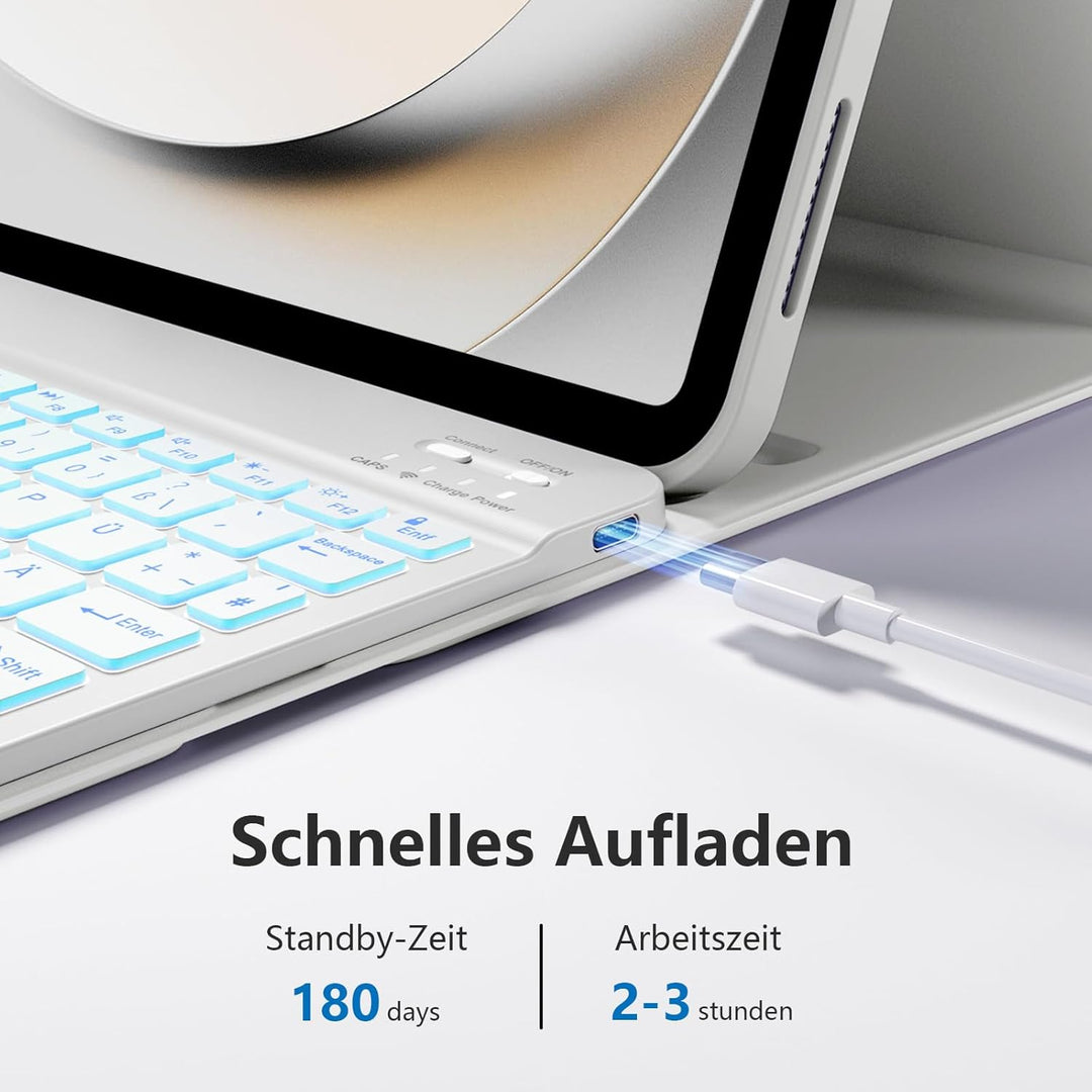Hülle mit Tastatur für iPad 11 Generation A16/10 Generation (11/10.9 Zoll, 2025/2022), 7-farbige Bel