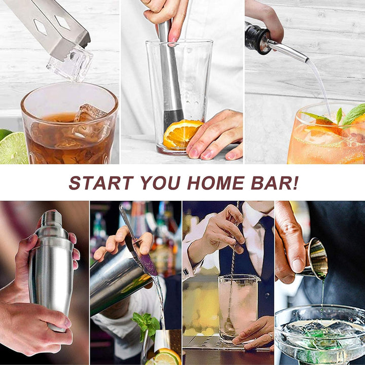 Cocktail Set, Edelstahl Cocktail Shaker Bar Set, 12 Stück Cocktailmixer Set mit Holzständer, Messbec