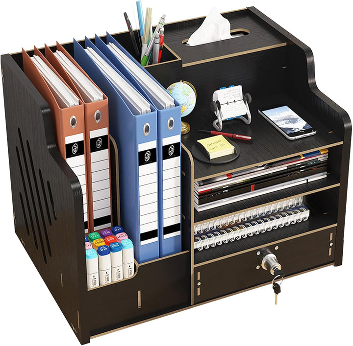 Catekro Schreibtisch Organizer Holz, Briefablage Ablagefächer mit Schublade, Bürozubehör, Ordnungssy