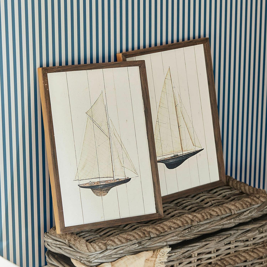 Loberon Wandbild 2er Set Lemoux, Maritime Segelschiff-Illustrationen, Ruhige Farbgebung, Ideal für K