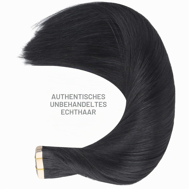 WENNALIFE Tape Extensions Echthaar, 20pcs 40g 30cm 12 Zoll Tief Schwarz Remy Invisible Tape Extensio