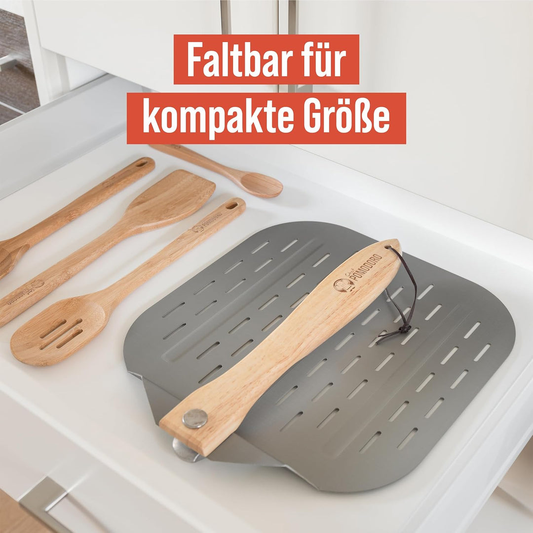 Chef Pomodoro - Pizzaschieber - 30,5 x 35,6 cm - Faltbarer Griff - Perforierte Aluminium Pizzaschauf