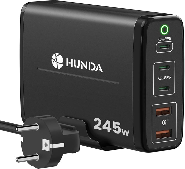245W USB C Ladegerät,HUNDA GaN USB C Ladegerät Mehrfach 5 Ports,USB C Schnellladegerät Unterstützt P