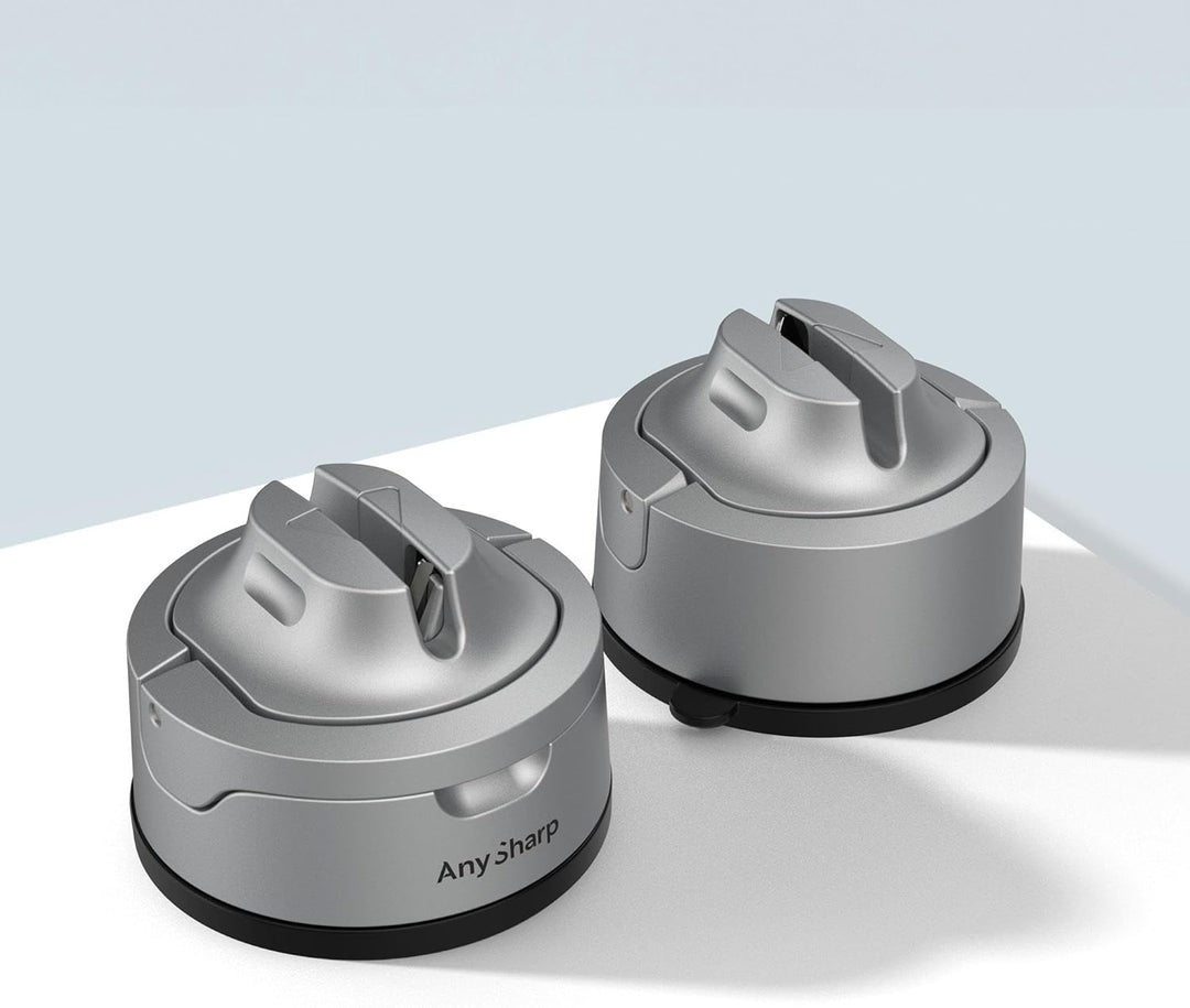 AnySharp Evo Messerschärfer, Freihändige Sicherheit, PowerGrip Saugnapf, Sicheres Schärfen aller Küc