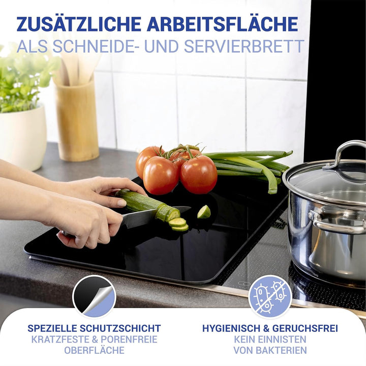 WENKO Herdabdeckplatte Universal Schwarz, 2er Set Herdabdeckung für alle Herdarten aus gehärtetem Gl