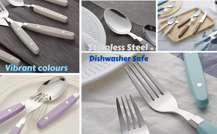 EXZACT Besteckset 24-teilig Edelstahl - mit Niet-Bastelgriffen/Besteck im Retro-Stil - 6 x Essgabeln
