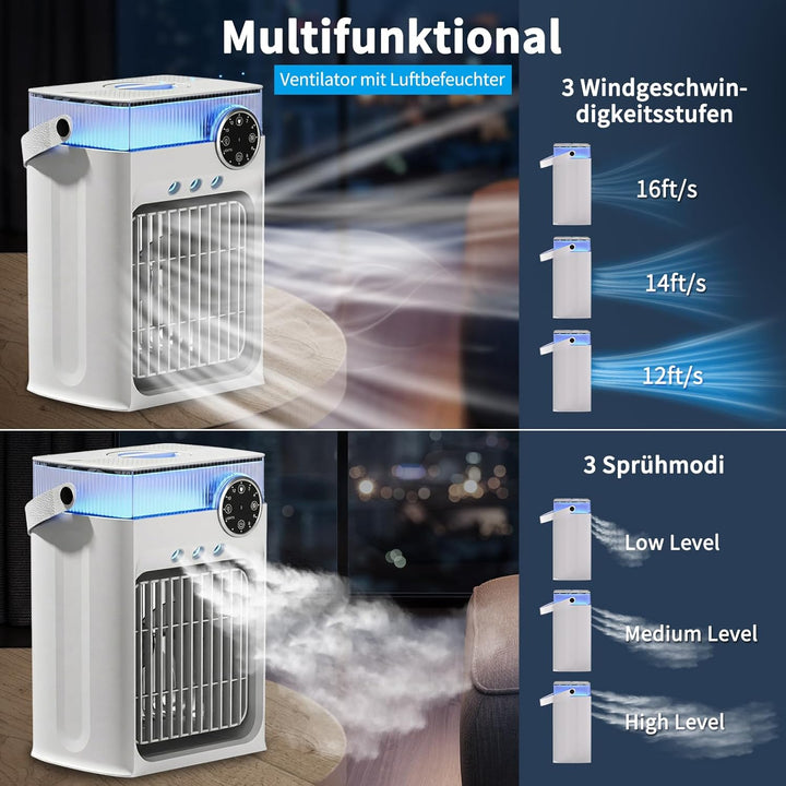 YFFU Mobile Klimaanlage mit Fernbedienung, 1200 ml USB Luftkühler, RGB 8 Lichtfarben mit Timer, 3 Ge