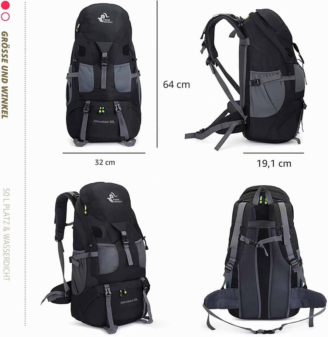 Bseash 50L Leichter wasserfester Wanderrucksack, Outdoor Sport Tagesrucksack Multifunktions Reisetas
