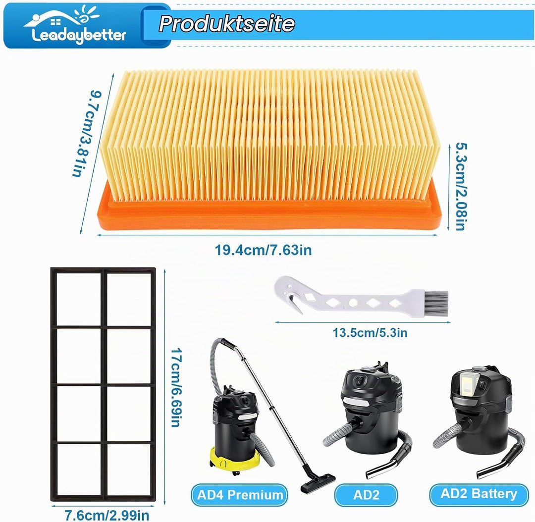 3 Stück KFI 7420 Flachfaltenfilter für Kärcher AD2, AD2 Battery, AD4 Premium, AD3 Premium, AD3, AD 3