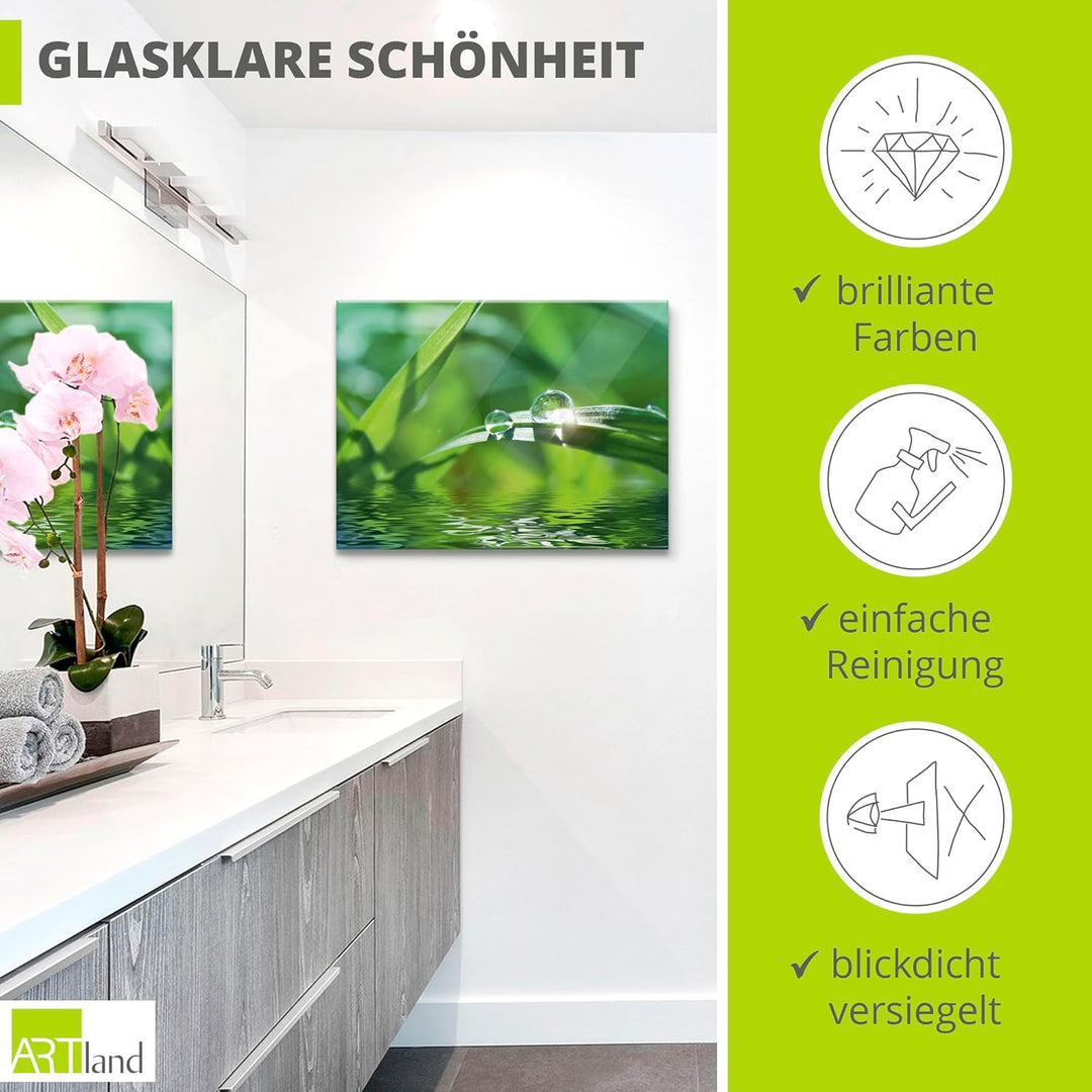 ARTland Glasbilder Wandbild Glas Bild einteilig 60x45 cm Querformat Natur See Pflanzen Blätter Gräse