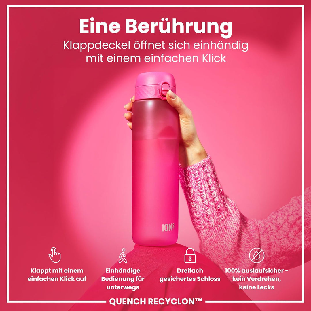Ion8 1 Liter Trinkflasche, 1000ml, Auslaufsicher, Einhandöffnung, Sichere Verriegelung, Spülmaschine