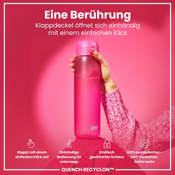 Ion8 1 Liter Trinkflasche, 1000ml, Auslaufsicher, Einhandöffnung, Sichere Verriegelung, Spülmaschine