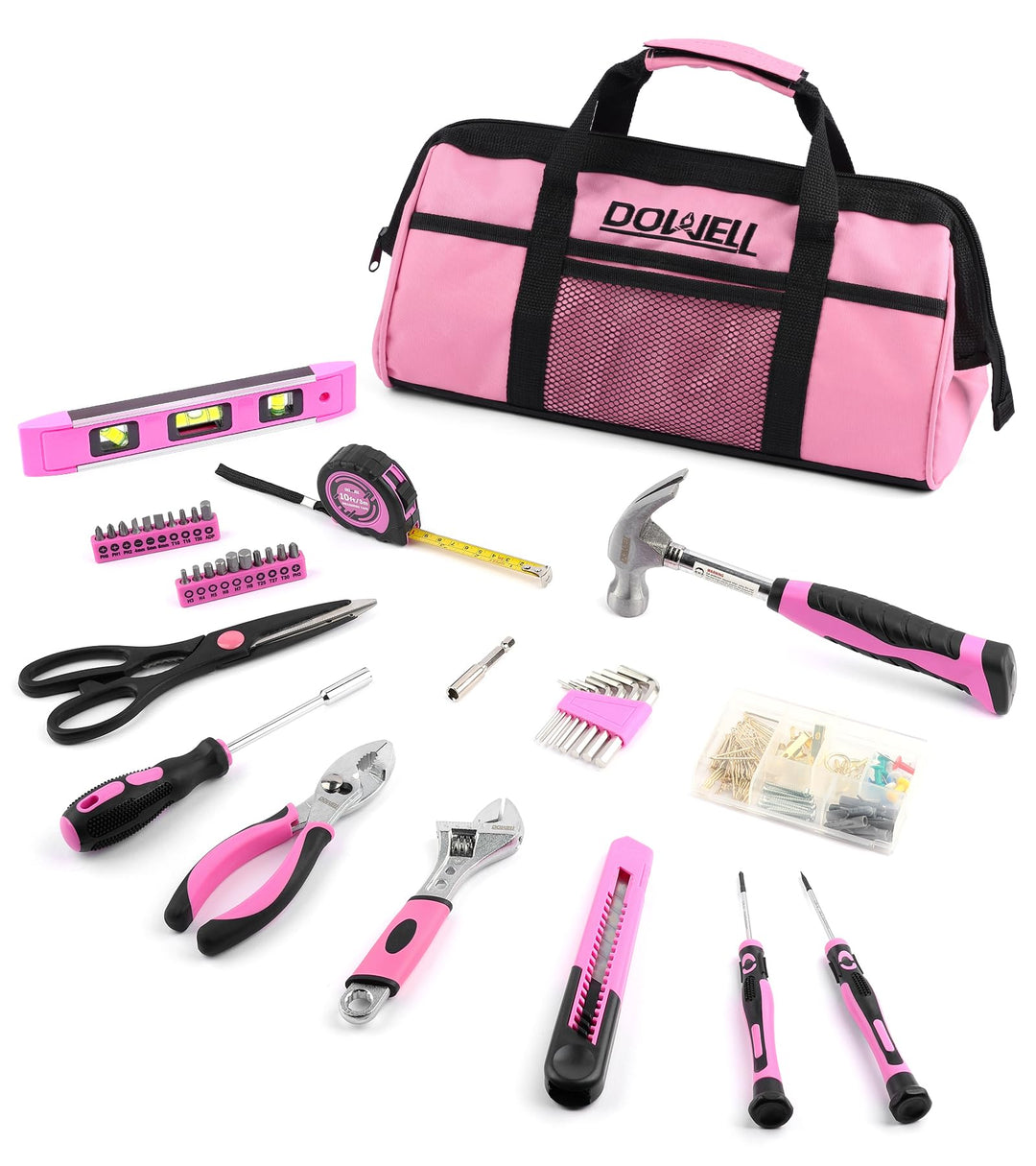 DOWELL Pinkes Werkzeugset für Damen, Mädchen, Damen, Haushaltswerkzeug-Set mit 35,6 cm Werkzeugtasch