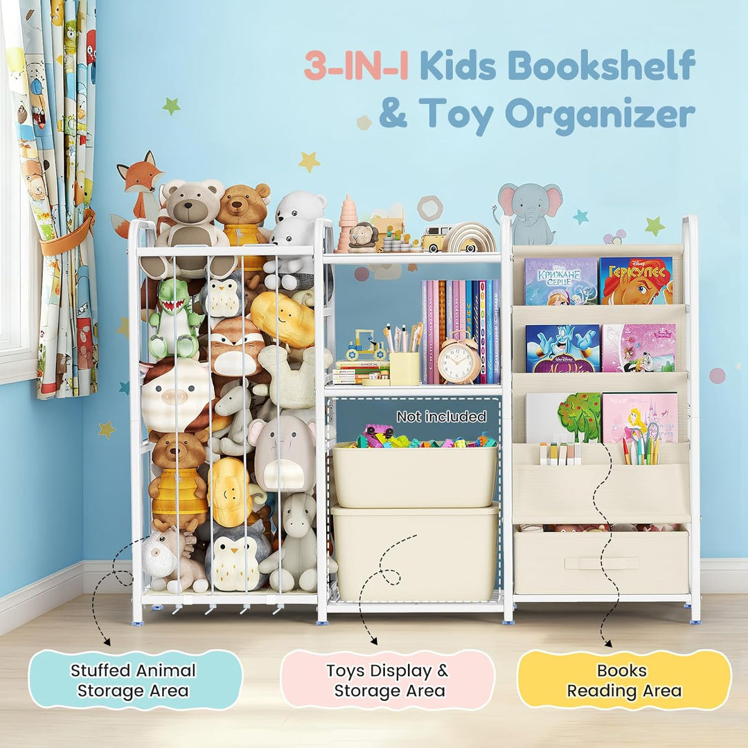 3-in-1 Kinderregal, Spielzeug-Organizer & Bücherregal mit Rädern, Spielzeugkiste & Aufbewahrung für