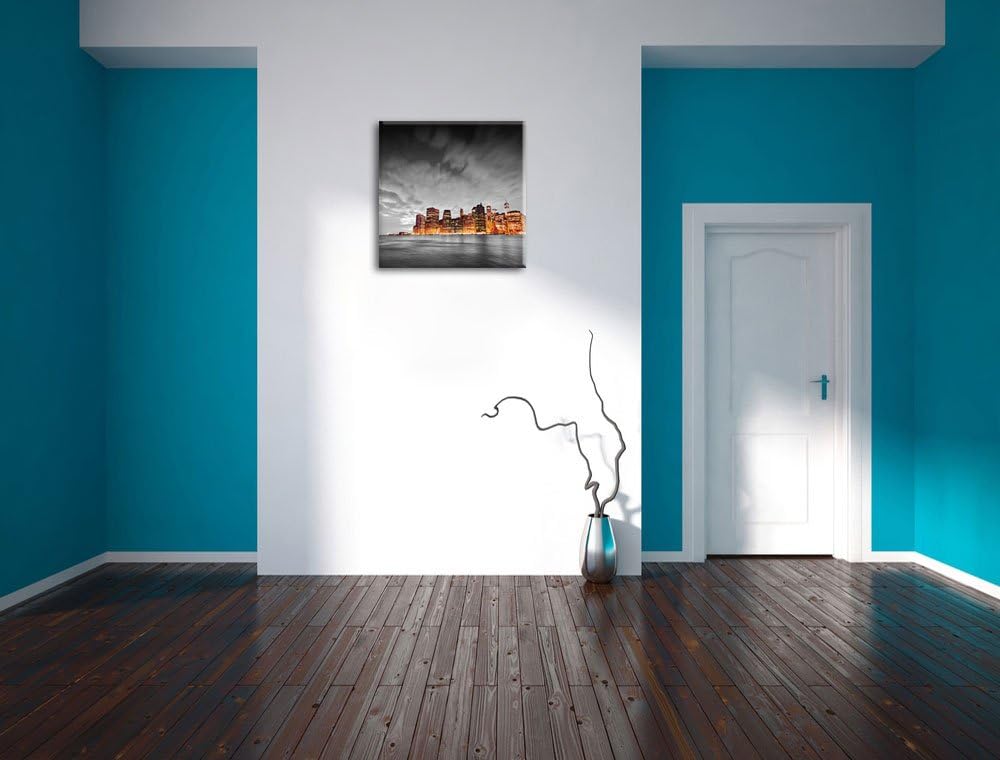 Pixxprint Skyline von New York bei Nacht als Leinwandbild/Grösse: 70x70 cm/Wandbild/Kunstdruck/ferti