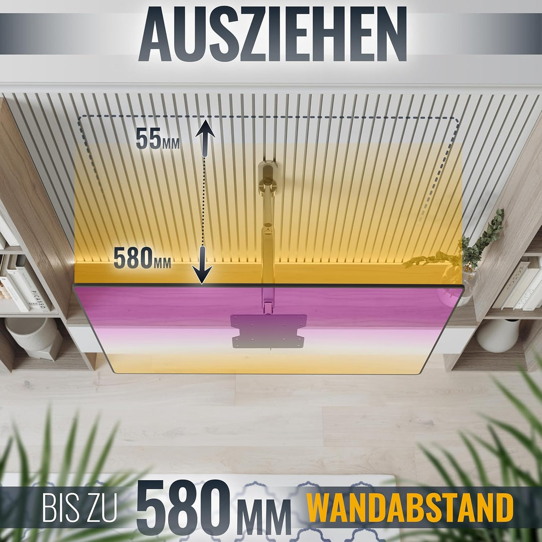 RICOO TV Monitor Wandhalterung Schwenkbar Gasdruckfeder für 27-47 Zoll, Universal TV Halterung S2722