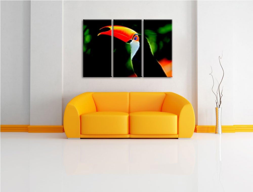 bunter Vogel im Dschungel3-Teiler Leinwandbild 120x80 Bild auf Leinwand, XXL riesige Bilder fertig g