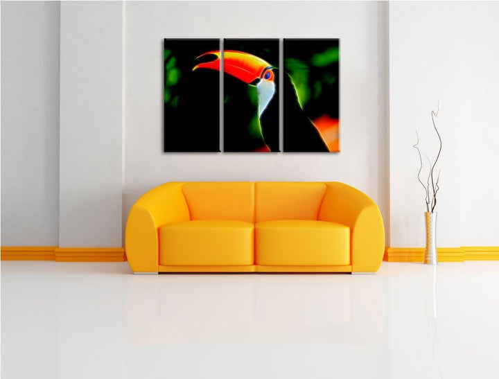 bunter Vogel im Dschungel3-Teiler Leinwandbild 120x80 Bild auf Leinwand, XXL riesige Bilder fertig g