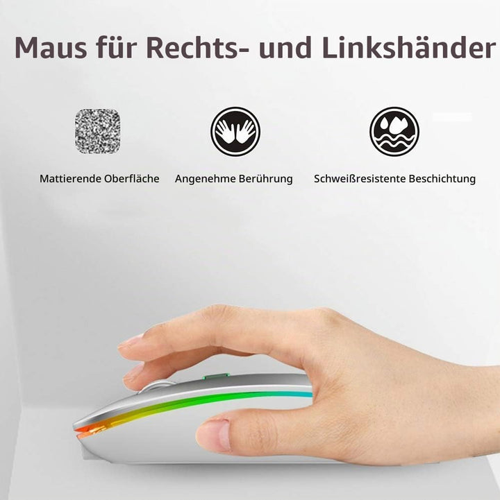 Uiosmuph G12 Maus Kabellos, LED 2.4G Leise Funkmaus Wiederaufladbar Wireless Mousemit Nano USB Empfä