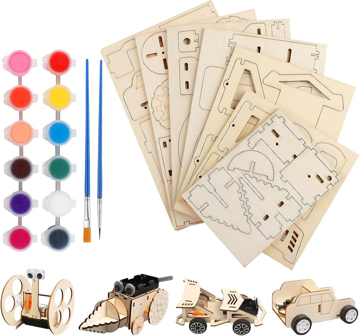 4 Stück Experimente für Kinder, Elektronik Baukasten DIY STEM Spielzeug, Holz Wissenschaft Bausatz S
