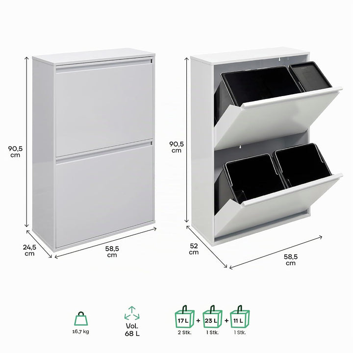 ARREGUI Basic CR601-B2 Mülltrennsystem aus Stahl | 4 Fächer Mülleimer für die Küche | 1 Extra Grosse